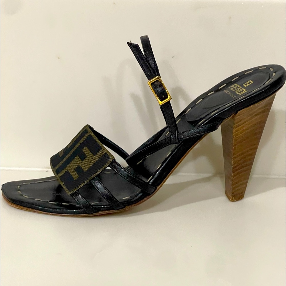 Fendi Logo Wedge Sandals Size 8
